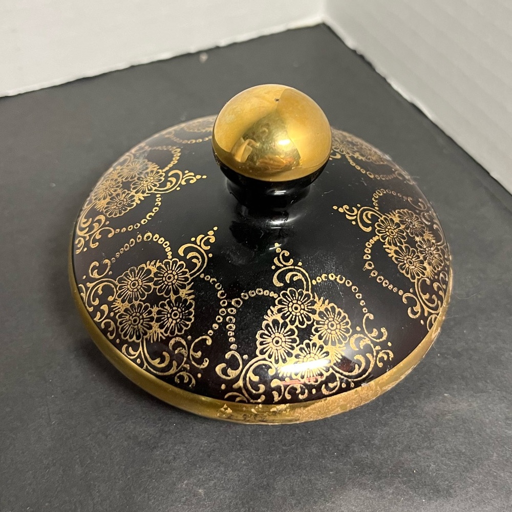 Vintage Bohemian Amber Glass Lid – Gold Floral Overlay Replacement